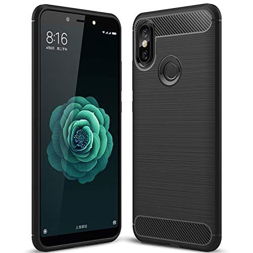 Mi A2 Case, LANDEE Soft Silicon Back Cover Resilient Shock Absorption and Carbon Fiber Design Protective Case for Xiaomi Mi A2 / xiaomi 6X - Black