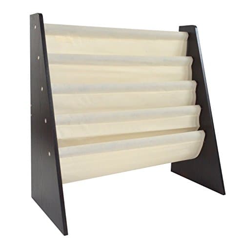 Pidoko Kids Sling Bookcase | Wooden Children's Bookshelf with Pocket Storage Book Rack (Espresso)