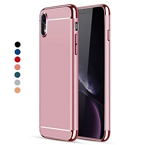 CROSYMX iPhone XR Case, 3 in 1 Ultra Thin and Slim Hard Case Coated Non Slip Matte Surface with Electroplate Frame for Apple iPhone XR (6.1'')(2018) - Rose Gold