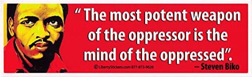 The Most Potent Weapon In The Hands Of The Oppressor Is The Mind Of The Oppressed - Steve Biko - Bumper Sticker / Decal (10.5" X 3")