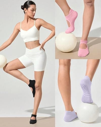 yeuG Non Slip Pilates Socks with Grips for Women, Grip Socks for Yoga Ballet Barefoot Workout Anti Skid Athletic Socks