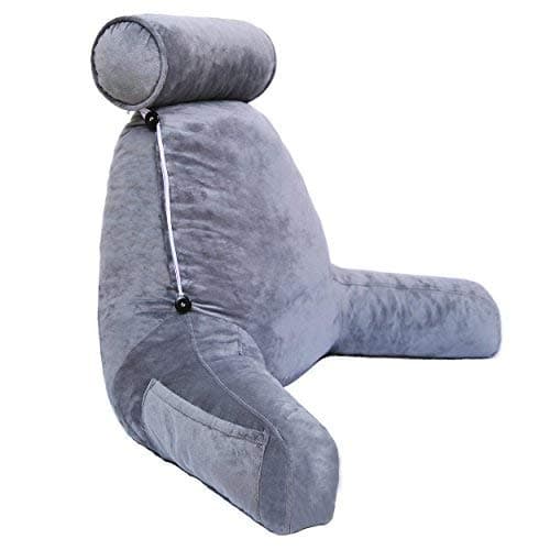 Large Backrest Reading and TV Pillow, Great As Backrest for Books or Gaming, Advanced Memory Foam Blend Fill,Pregnant Women Cushions Lumbar Pad Detachable Neck Pillow,Removable Cleaning Grey Coat