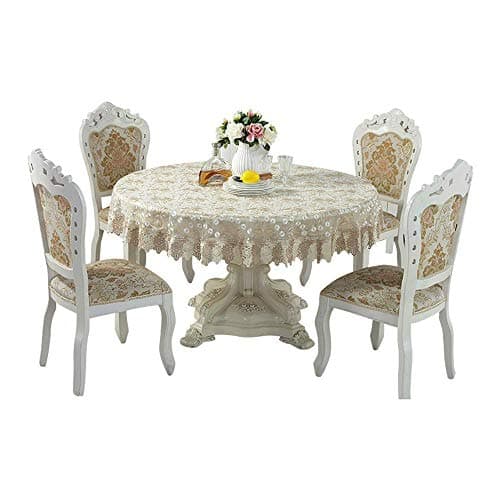 QXFSMILE Beige Lace Tablecloth Embroidered Dandelion Table Cover Round 70 Inch