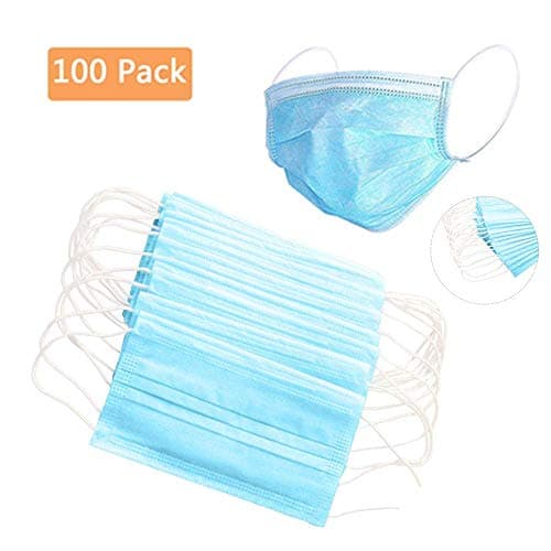 Disposable Earloop Face Mask, 3-ply Facial Mask with Elastic Ear Loop, Thick Breathable Non-woven Dust Filter Face Mask, Soft Dust Fliter Mouth Cover for Air Pollution, 100pcs, Blue