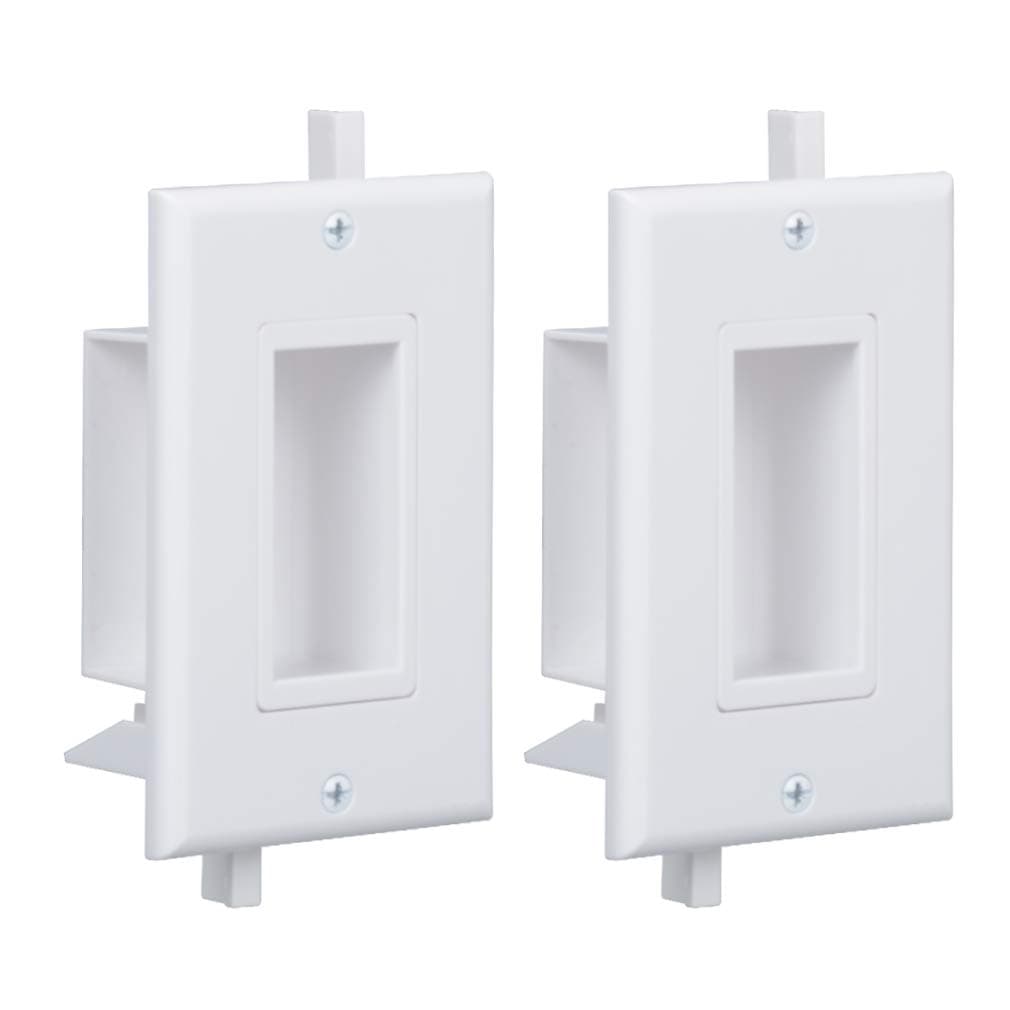 Cable Pass Through Wall Plate White, Recessed Cable Wall Plate Built in Bracket for Drywall, Decora Side Opening for Low Voltage Cables in Wall Installation