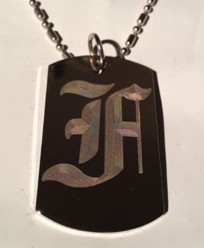 Letter F OLD English Font Initial - Military Dog Tag, Luggage Tag Key Chain Metal Chain Necklace
