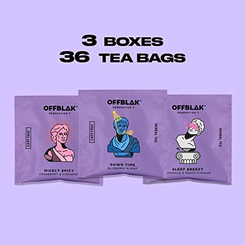 OFFBLAK - Caffeine Free Collection Down Time - 3 x 12 Tea Bags, 30g - Relax Tea, Naturally Caffeine Free Tea, Rooibos Tea Loose Leaf Pyramid - x 36 Tea Bags