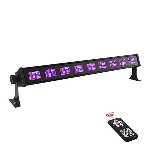 Black Lights for Parties, OPPSK 27W 9LEDs Dimmable Blacklight Bar by Remote Auto Play Strobe Effects for Stage, Birthday, Wedding, UV Body Paint&Poster, 16x16ft Glow in The Dark Party Supplies