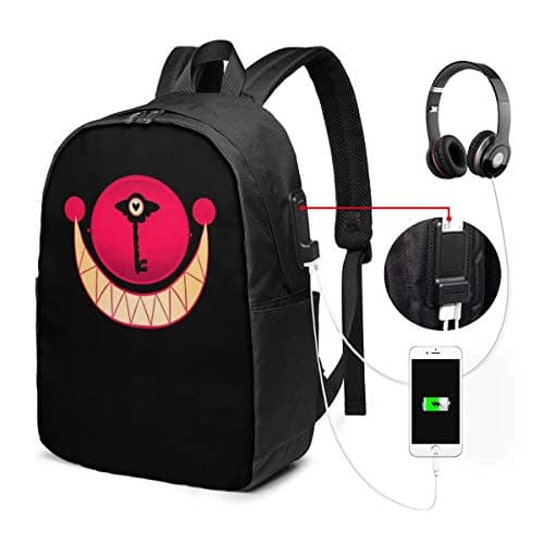 Qucoost Hazbin Hotel Unisex Canvas School Bag Adjustable Travel High Capacity Backpack with USB Charging Port