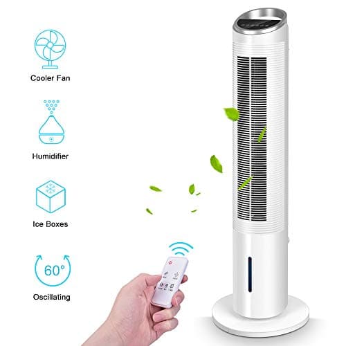 TRUSTECH Evaporative Cooler - 40’’ Portable Evaporative Air Cooler with Tower Fan & Humidifier, 3-Speed Setting, 3-Wind Type, Remote Control