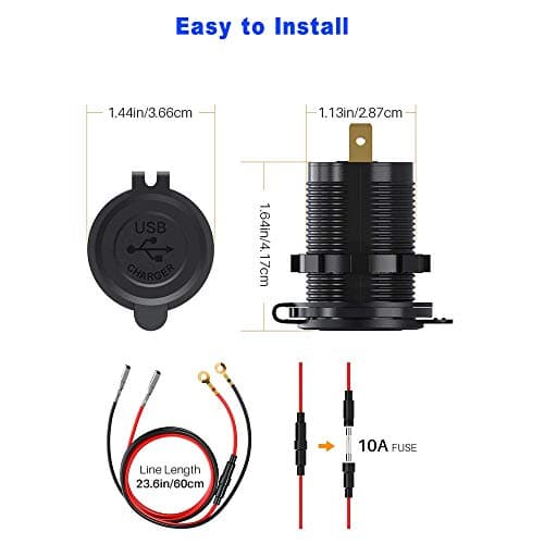 Car Charger Socket 36W Dual QC3.0 Port Car Phone Charger Power Outlet with Touch Switch for Marine, Boat, Motorcycle, Truck, Golf Cart (Red)