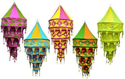 Indian Decorative Lamp Shade Cotton Fabric Lanterns Collapsible Wholesale Lot 10 pcs