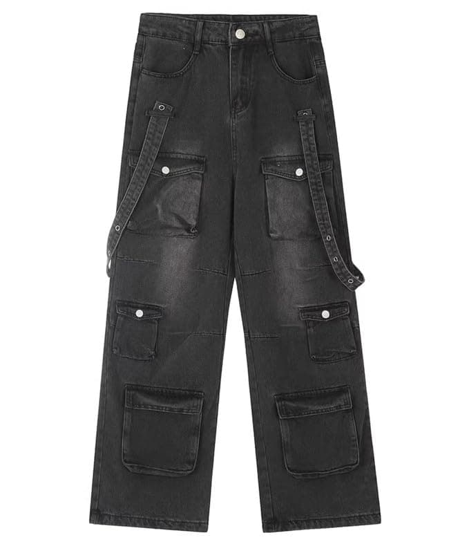 Lafaguw Women's Cargo Pants Low Waist Baggy Jeans Pocket Wide Leg Casual Trendy Streetwear Grunge Emo Clothes