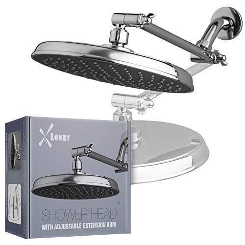 Shower Head with Shower Extension Arm - Rain Shower Head 9" with 10 inch Solid Brass Adjustable Extension Arm - High Flow Rainfall Shower-head - Luxury Chrome Finish Shower Heads Kit …