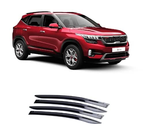 Empica Car Window Door Visor |Rain Guard Side Wind Deflector Compatible With Kia Seltos (Set of 4 Pcs, Black)
