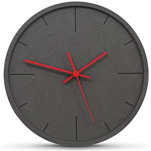Stephanie Imports Modern Minimalist Dark Concrete Silent Wall Clock (Red Hands)
