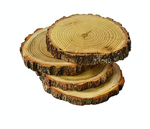 Natural Wood Slices Round Wood Slabs 4 Pack Round Rustic Woods Slices 3-4" Rustic Tree Bark Slice Weathered Log Disc Outdoor Country Barn Wedding Table,Gardening Plant Tray,Home Decor