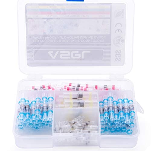 150pcs Solder Seal Wire Connector, ASEL Solder Seal Heat Shrink Butt Connectors Terminals Electrical Waterproof Insulated Marine Automotive Copper(50Red 50Blue 35White 15Yellow)