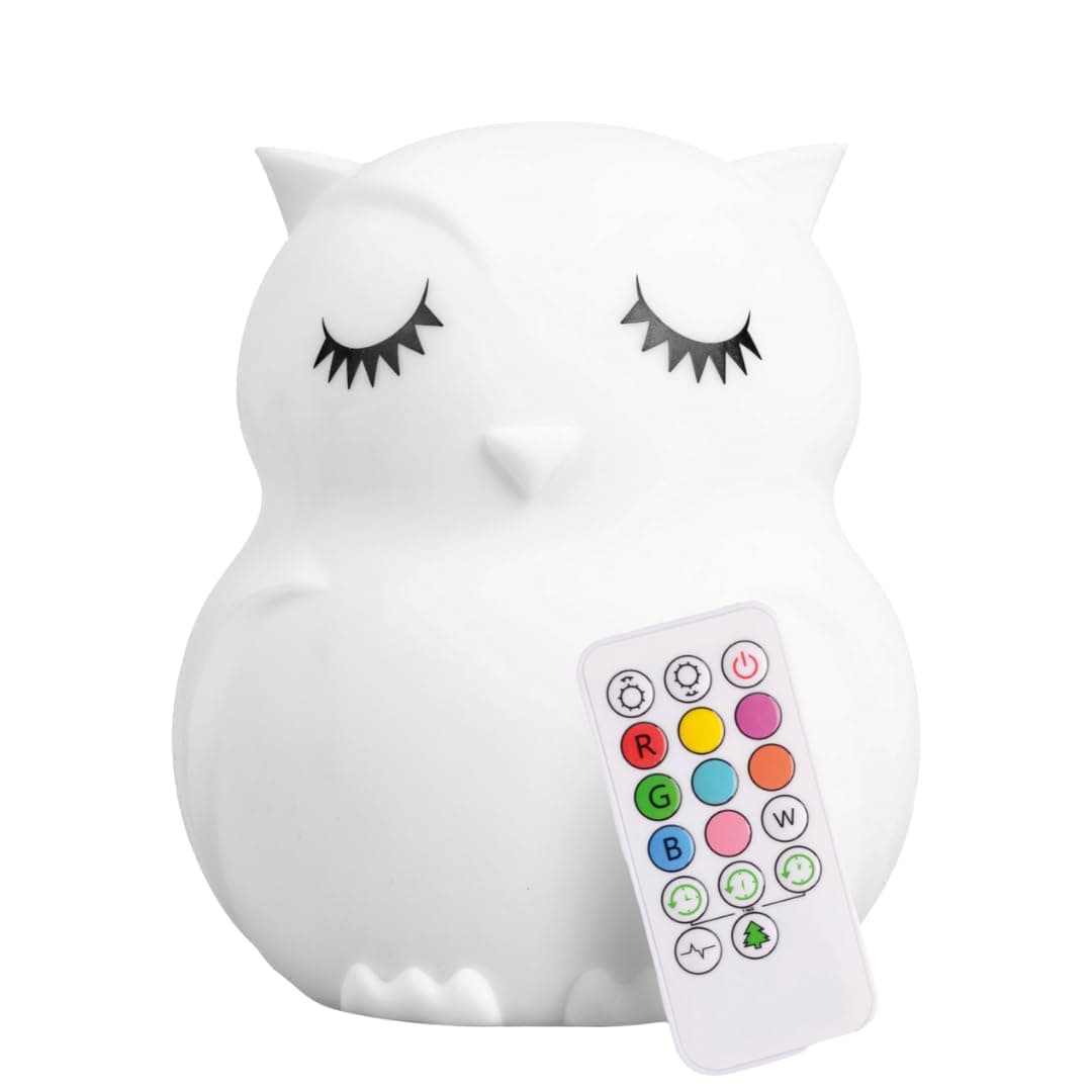 Remote Control Silicone Night Light for Kids - Owl Design with 9 Soft Colors & Sleep Timer - Rechargeable, Battery-Operated Lamp for Bedroom | Baby Nursery, Toddler, Girls, Boys