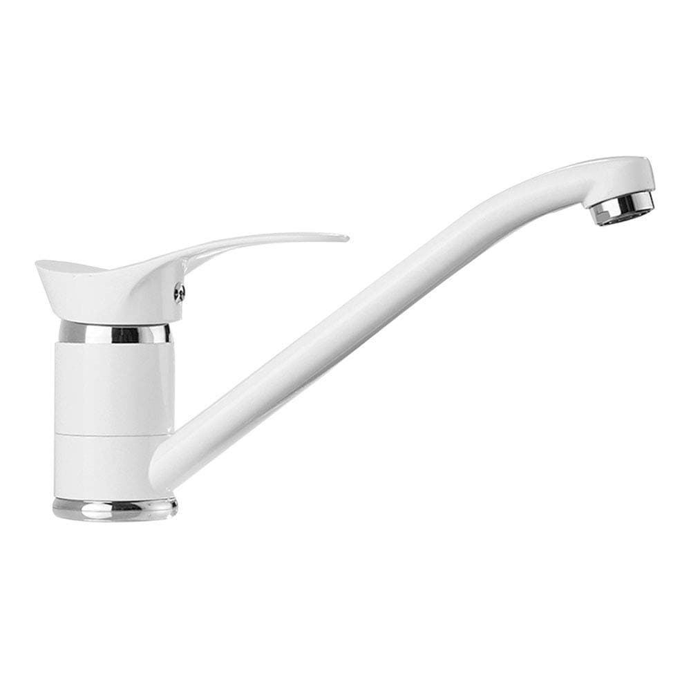 Kitchen Sink Tap Monobloc Single Lever 360 Degree Swivel Spout Brass Body Traditional Mixer Taps (White)
