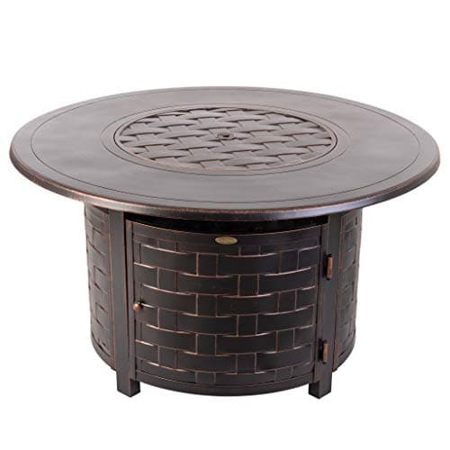 Fire Sense62208 Perissa Basketweave Aluminum Convertible Gas Fire Pit Table 55,000 BTU Multi-Functional Outdoor with Fire Bowl Lid, Nylon Weather Cover & Clear Fire Glass Bronze Finish - Round - 44"