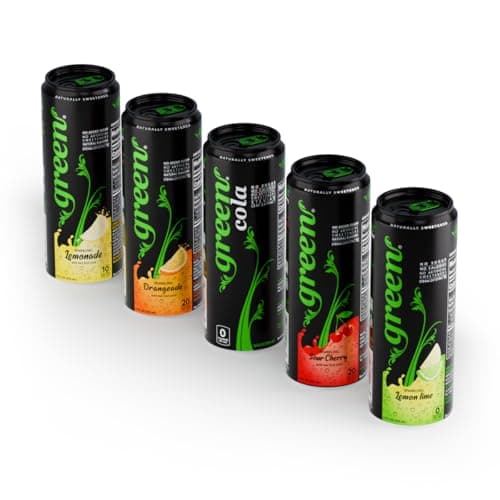Green Soft Drinks Variety pack – Five different variants with No added Sugar, Naturally Sweetened with 100% Stevia Leaf Extract, Carbonated Soda with real juice – Pack of 6 cans