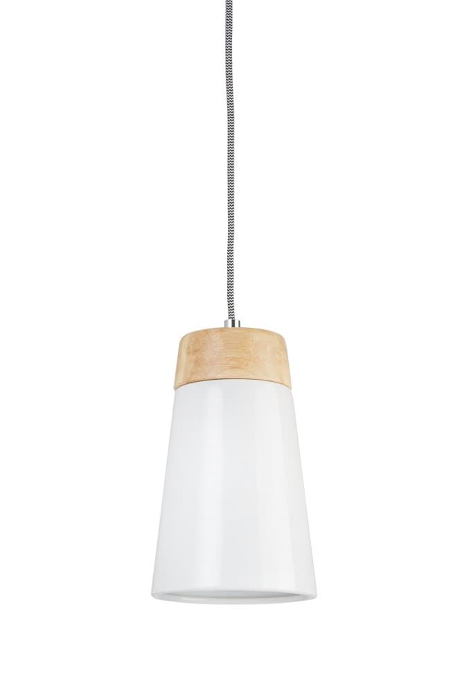 Lighting Collection 1 Light Metal and Wood Pendant with Adjustable Cable, White