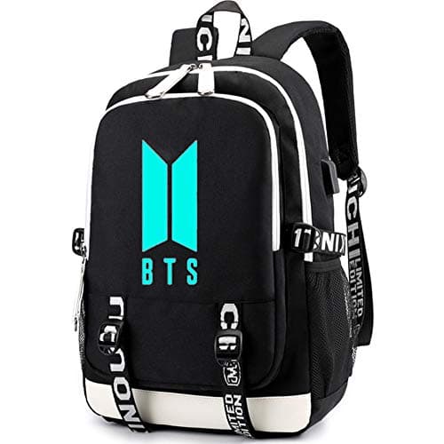 Hangyuan BTS Luminous Backpack with USB Charging Port, School Backpack, College School Bookbag Lightweight Laptop Bag Back to School