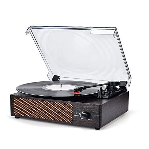 Record Player Portable Wirelessl LP Belt-Drive 3-Speed Turntable with Built in Stereo Speakers, Vintage Style Vinyl Record Player (Vintage Style-Brown)