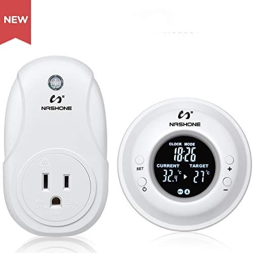 Nashone Digital Wireless Temperature Controller, Built in Temp Sensor Electric Thermostat Socket 3 Prong Plug LCD Display Heating Cooling Mode