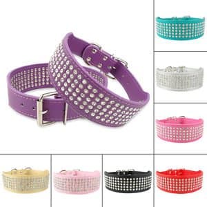 Lushpetz Chunky 5 Row Dog Pet Collar with encrusted Diamante Rhinestones for chunky dogs like Staffies, Labs, (Large fits neck 48-55cm, Purple)