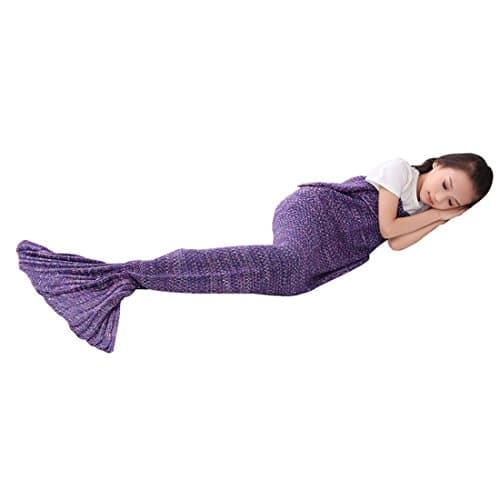 Roluck Mermaid Tail Blanket, Handmade, Warm Keeper, Autumn Winter, Living Room Sleeping Use Blanket for Girls, Purple