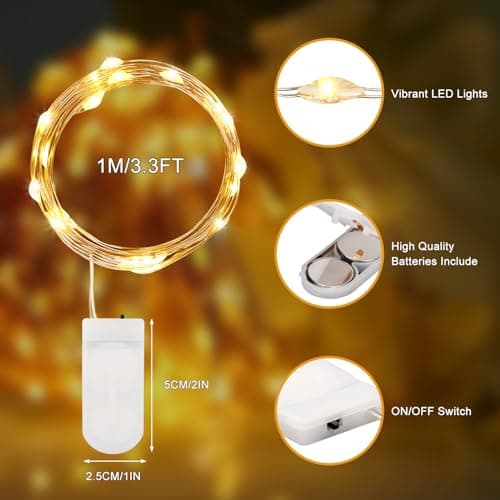 Led Fairy String Lights, 1M 10 LEDs Battery Operated Warm White Lights Copper Wire Fairy Lights for Home Garden Wedding Party Christmas Halloween Indoor Outdoor Decorations (20 Pack)