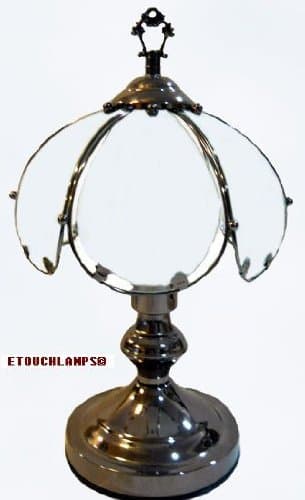 14 Inch White Glass Touch Lamp with Black Chrome Finish