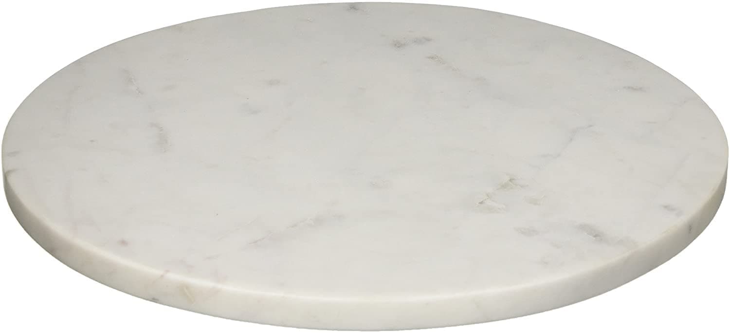 Multi-Purpose Round Shape Marble Cheese Tray | Cutting Board. Solid Large White with Non-Slip Feet for Stability & Scratch Protection. Easy to Clean, Trivet, White (11x11x0.5 Inches)