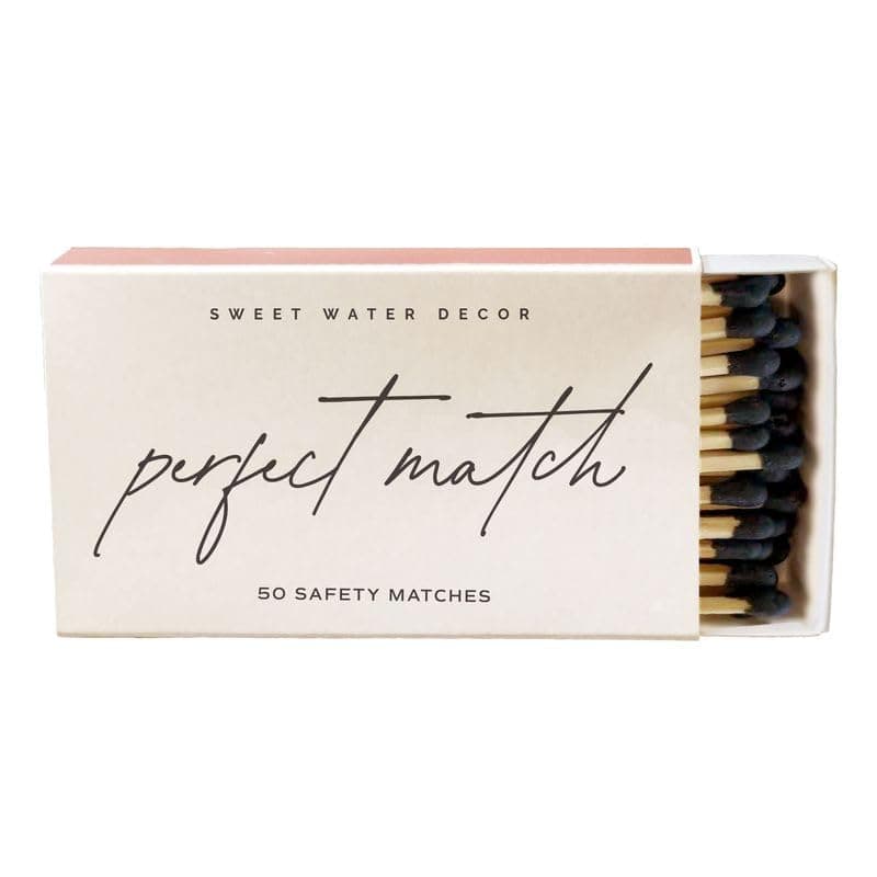 Sweet Water Decor Black Safety Matches | Approx. 50 Matchsticks, 3.75" Length | "Perfect Match" Matchbox with Striking Pad | Home Decor Firestarter & Candle Accessories | Housewarming Gift