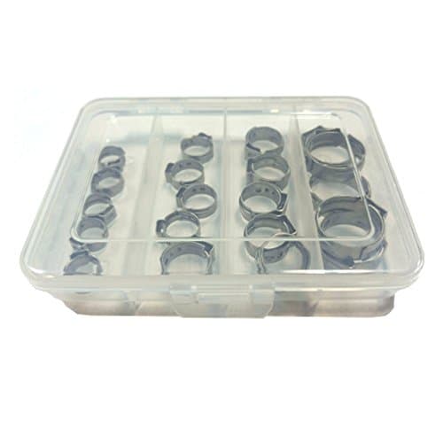 Oetiker Clamp Assortment Case, Oetiker Stepless Ear Clamps, Single Ear Hose Clamps (20 Pack (3/8"- 5/8"), Without Pincers)