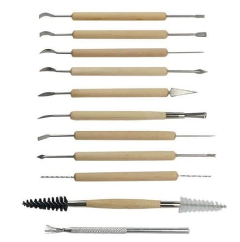 Pottery Supplies Carving, Sculpture Set Wood Handle Wax Carving Pottery Tools Polymer Clay Modeling Sculpting 11pcs