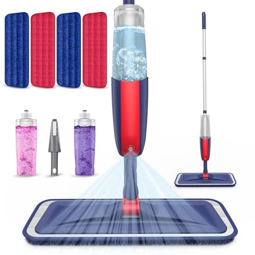 Spray Mops for Hardwood Floor Cleaning - 4X Reusable Washable Microfiber Pads, 2X Bottles, Wood, Laminate, Ceramic Tiles