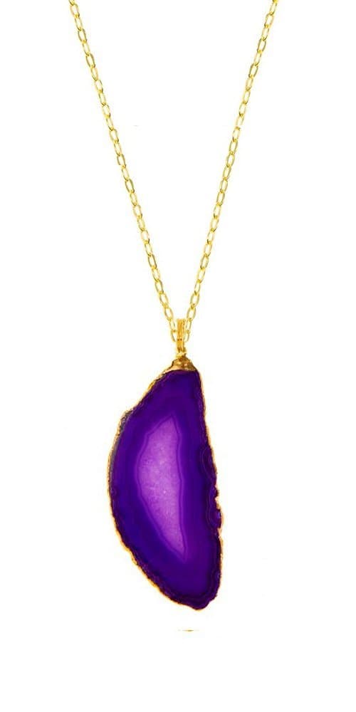Charlene K Amethyst Sliced Agate Gemstone Pendant with 18" Long 14K Gold Vermeil Chain