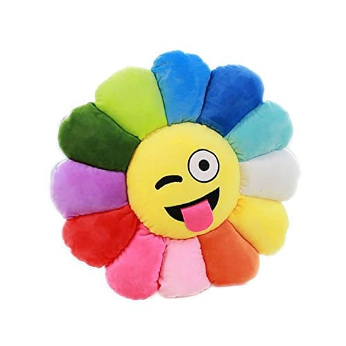 Coffeeroom Emoji Smiley Emoticon Round Cushion Pillow Stuffed Cute Plush Soft Pillow (Sunflower)