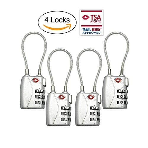 TSA Luggage Locks (4Pack) - 3 Digit Combination Padlocks - Approved Travel Lock for Suitcases & Baggage (Silver)
