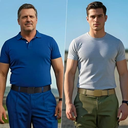 JASGOOD Nylon Military Tactical Men Belt 2 Pack Webbing Canvas Outdoor Web Belt with Plastic Buckle gift for Men, A-black+green Khaki, Fits Pant Up To 40\