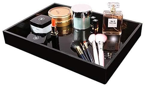 Waterproof Acrylic Vanity Tray, Sturdy Valet Tray Organizer, 10.2 x 8.5 x 1.8 Inch Jewelry Tray, Black