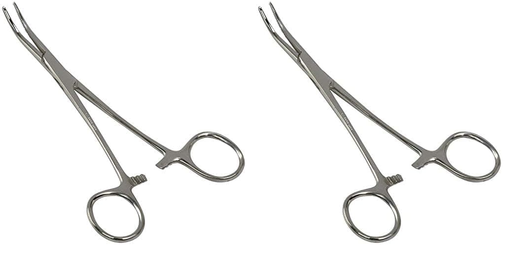 Briggs Precision Kelly Forceps Locking Tweezers Clamp, Silver, Curved, 5-1/2 Inch (Pack of 2)