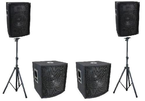 Complete Pro Audio DJ Portable PA Speaker System Two 15" 2way/ Two 18" Subwoofers