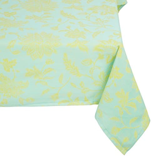 Mahogany T418T9 Rectangle Gardenia Jacquard Tablecloth, 60 by 90-Inch, Light Blue/Yellow