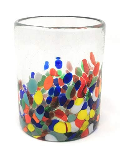 Dos Sueños Hand Blown Mexican Drinking Glasses – Set of 6 Confetti Carmen Tumbler Glasses (10 oz each)