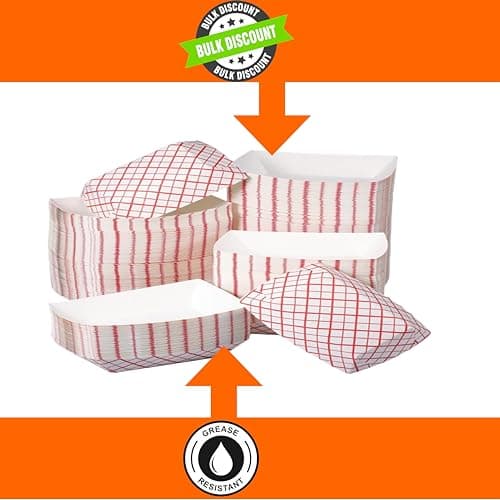Paper Food Trays, Red & White Checkered Paper. Extra Small (1/2 LB). 250 Pack, Disposable, Recyclable Serving Boats.for Condiments, Snacks & Concession Food, Grease Ressistant