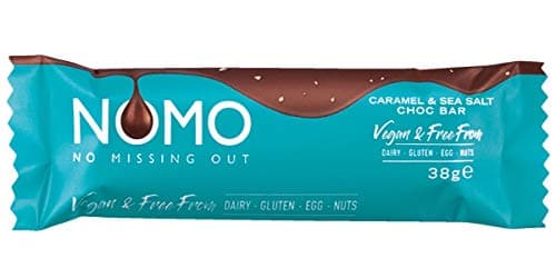NOMO Free From and Vegan Chocolate - Caramel & Sea Salt Bars Pack of 24 x 38g small bars - Dairy Free, Gluten Free, Nut Free, Egg Free
